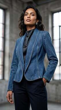 Vintage 1970s Denim Blazer Size 7 Blue Jacket Shawl Collar